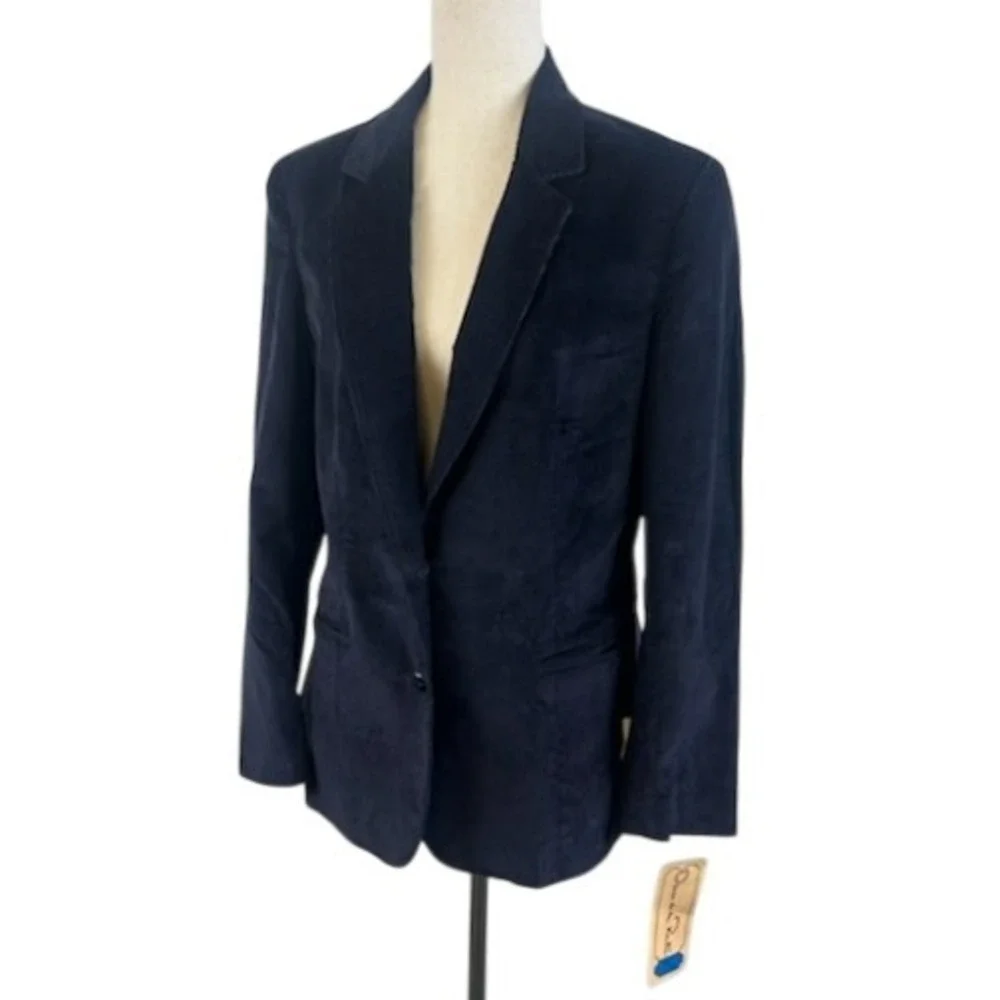 New Vintage Oscar de la Renta Corduroy Blazer Navy Blue Classic Fit Size 15/16‎